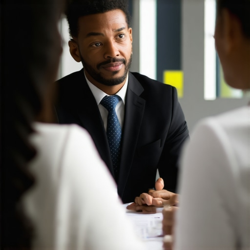 Personalized DUI Defense Consultation Lawyer consulting with client about DUI defense strategies in a local office.