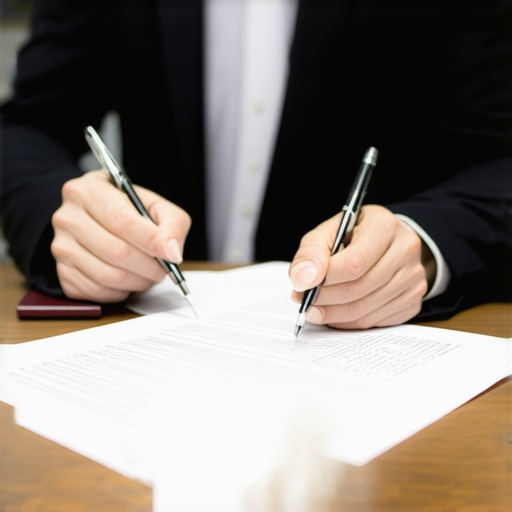 DUI lawyer reviewing documents with a client in office