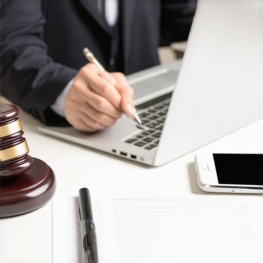 Lawyer analyzing case files with digital devices