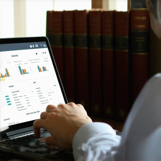 Using Legal Software for DUI Defense Person analyzing DUI legal data on a laptop with law books nearby