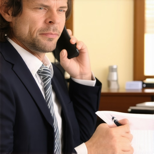 A DUI lawyer discussing legal options over the phone with a client at the office