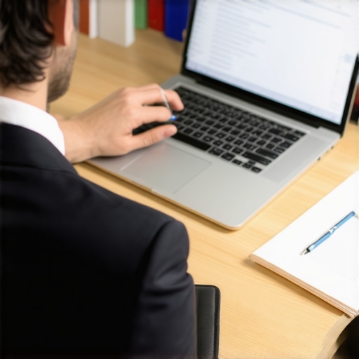 Lawyer using legal management software and resources to support DUI defense.