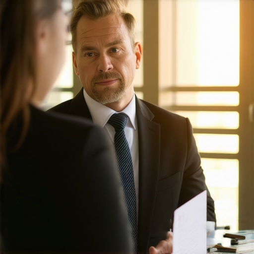 Legal Consultation Between DUI Lawyer and Client DUI lawyer providing legal advice to a client in a law office.