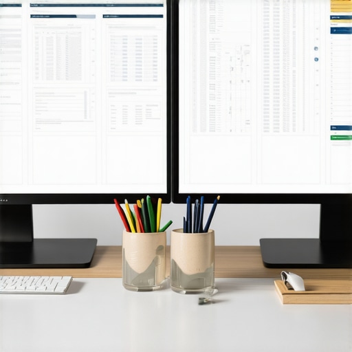 A modern law office workspace with computers displaying case management tools for DUI defense