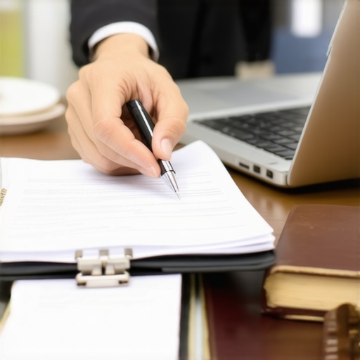 Person organizing legal documents with laptop and law books, symbolizing DUI defense preparation.