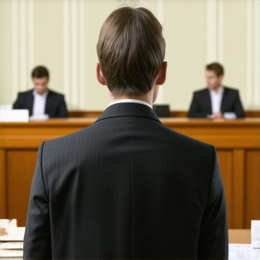 A lawyer and expert analyzing sensor calibration data in a courtroom